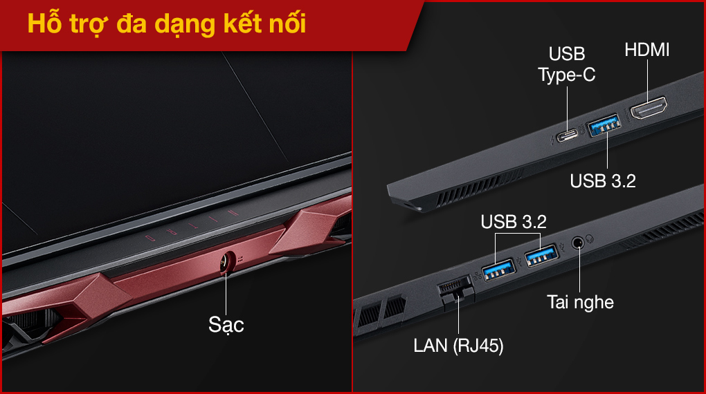 Acer Nitro 5 Gaming AN515 57 50FT i5 11400H (NH.QD8SV.003) - Cổng kết nối